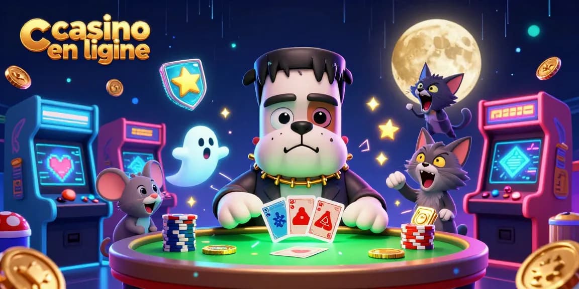 Profitez d'une partie de casino en ligne avec une illustration dynamique de monstres et d'éléments de jeu attirants.