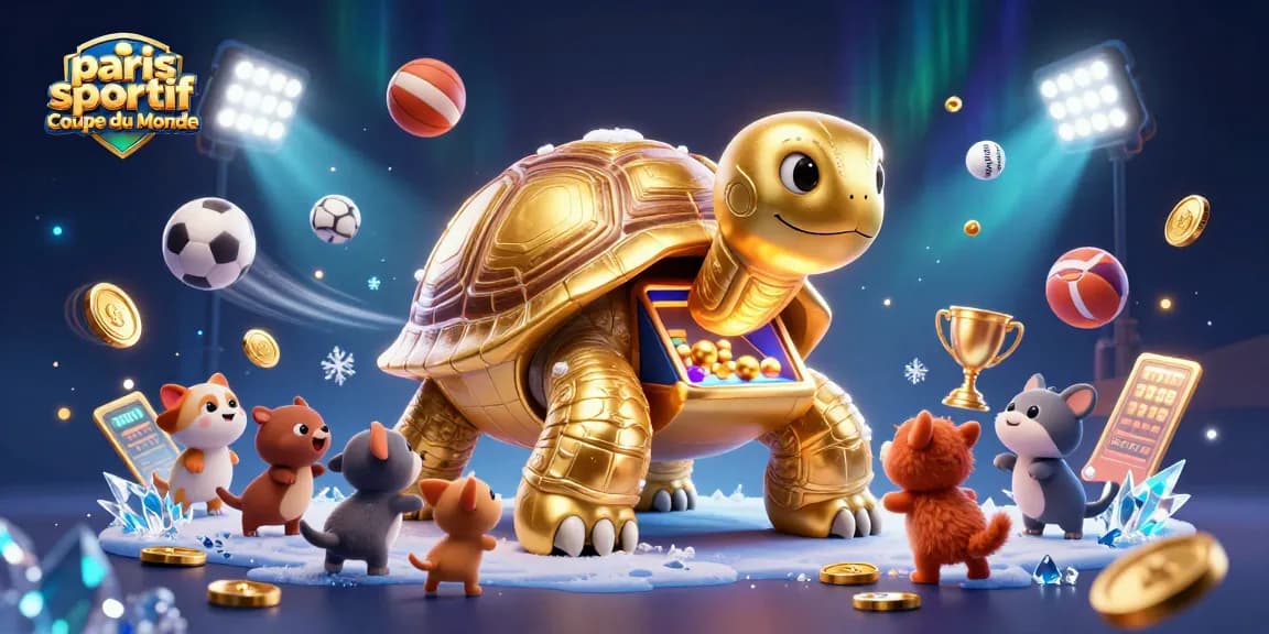 Pariez sur la Coupe du Monde avec des cotes passionnantes alors que des petites créatures attendent leur tour autour d'une tortue-pièce en or.
