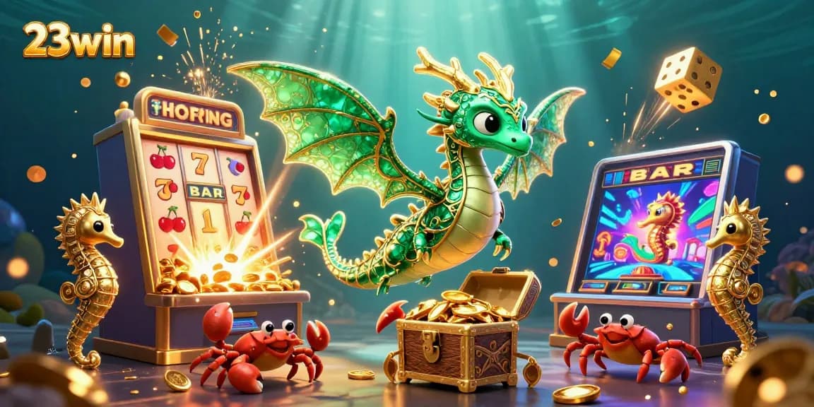 Experience thrilling wins with 23win in this vibrant 3D casino scene featuring luck and adventure.