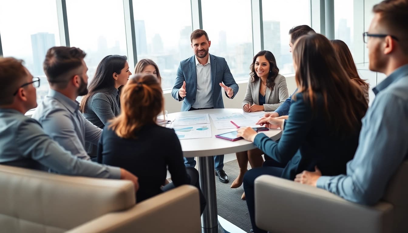 Exploring a Square merchant cash advance during a professional business meeting with engaged entrepreneurs.