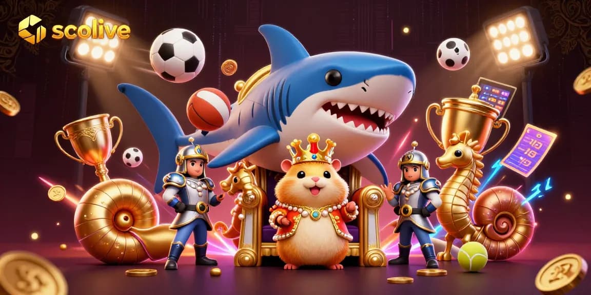 Socolive captures the excitement of live sports betting with a dynamic illustration of a golden hamster king and sports elements.