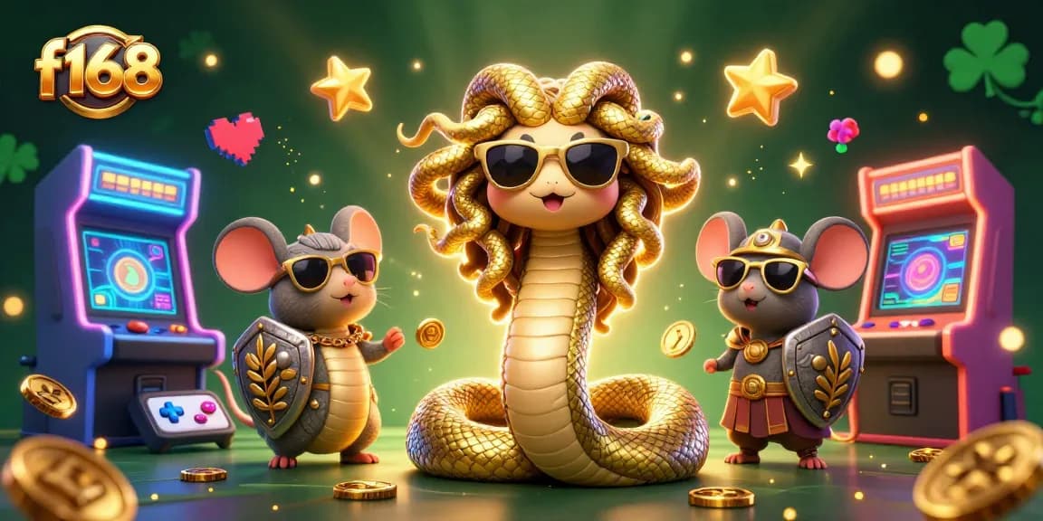 Experience the thrill of f168 casino gaming with friendly characters and vibrant arcade elements.