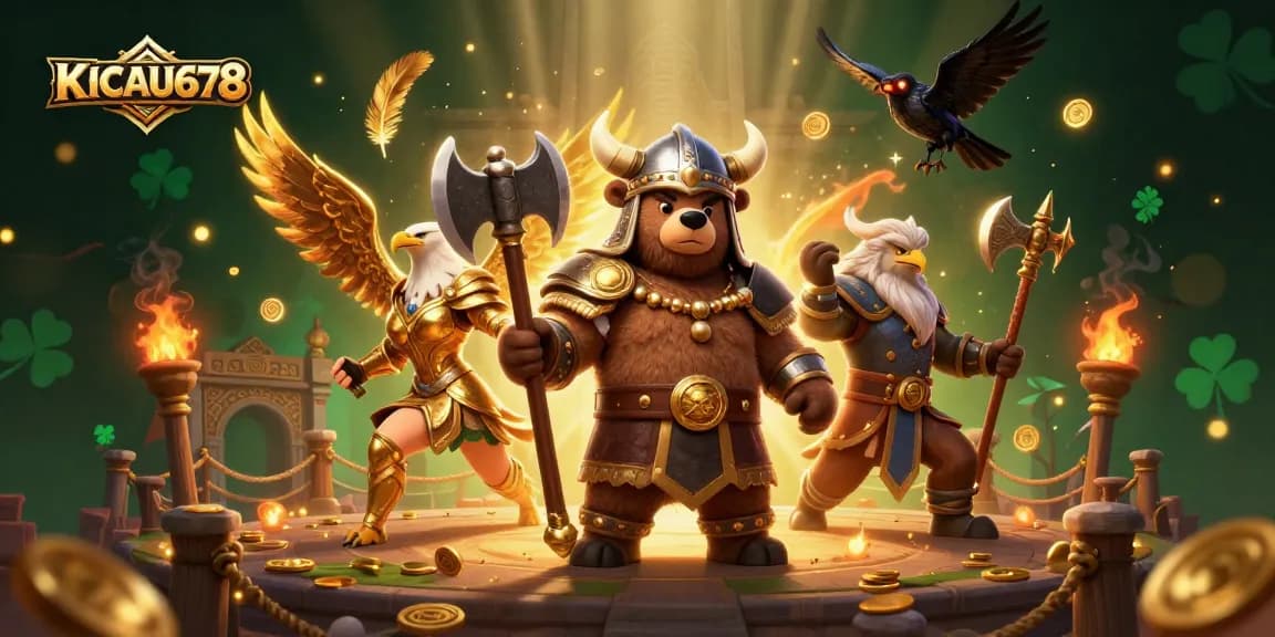 KICAU678 brings excitement with a Viking bear and Valkyrie eagle in a captivating gambling arena