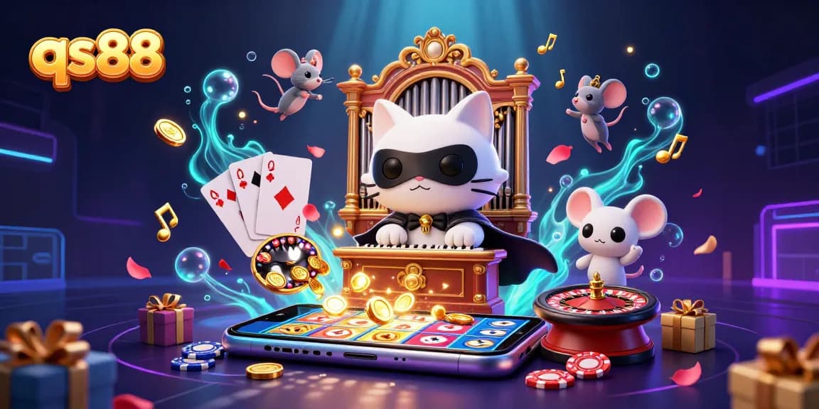 Experience thrilling gameplay at qs88 with a cartoon phantom mouse orchestrating a vibrant casino scene.
