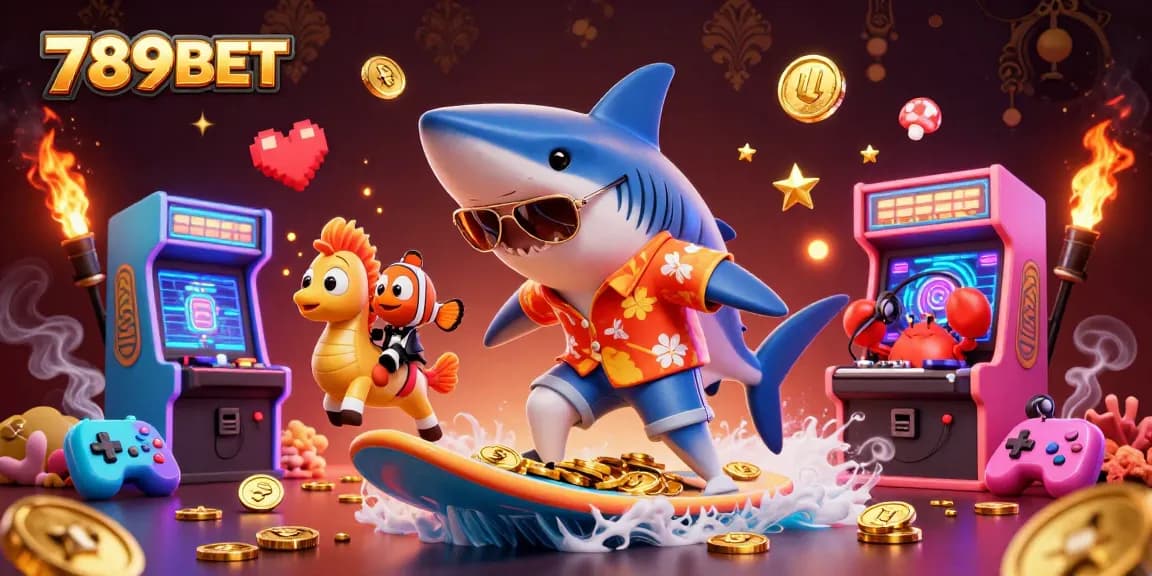 Engage with 789BET's thrilling casino adventure featuring a shark and clownfish in a dynamic gaming scene.