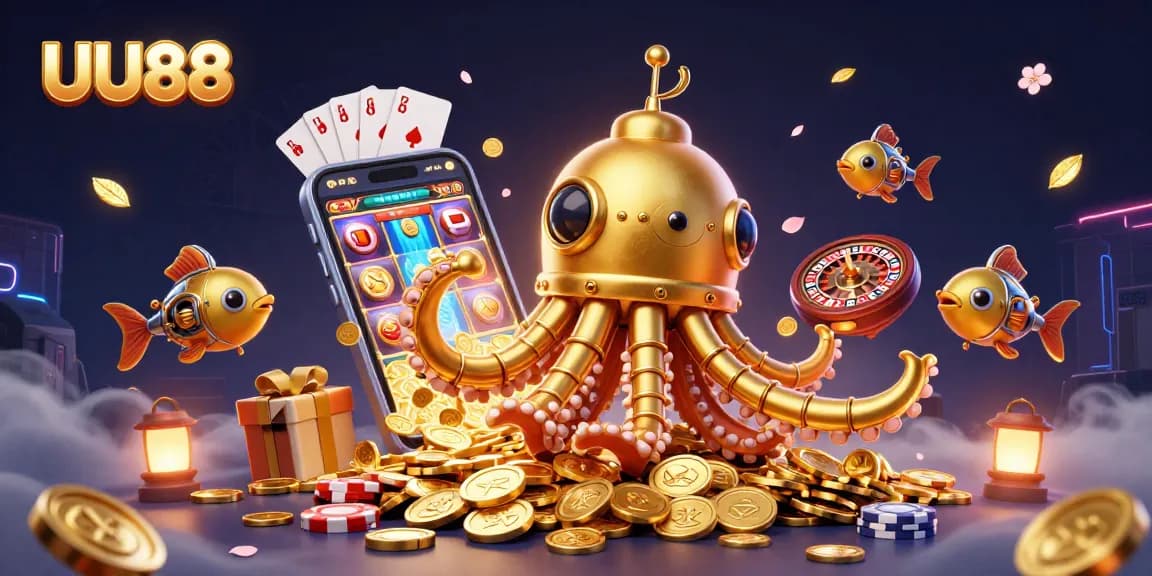 Experience thrilling gaming at UU88 with a vibrant 3D underwater scene showcasing casino excitement and adventures.