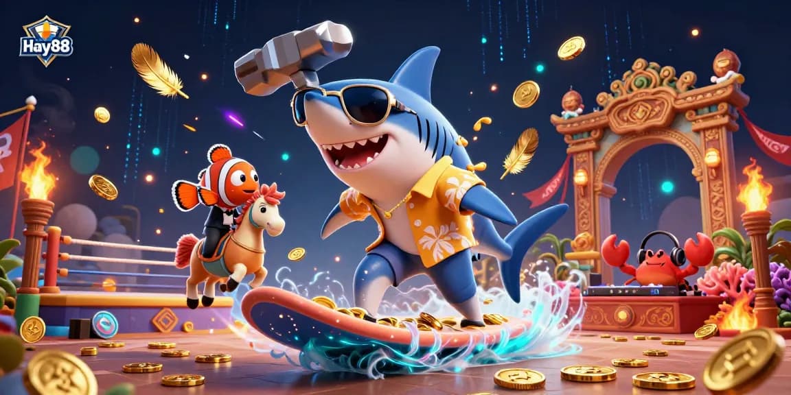 Engage with Hay88's thrilling casino adventure featuring colorful characters in a vibrant ocean setting.