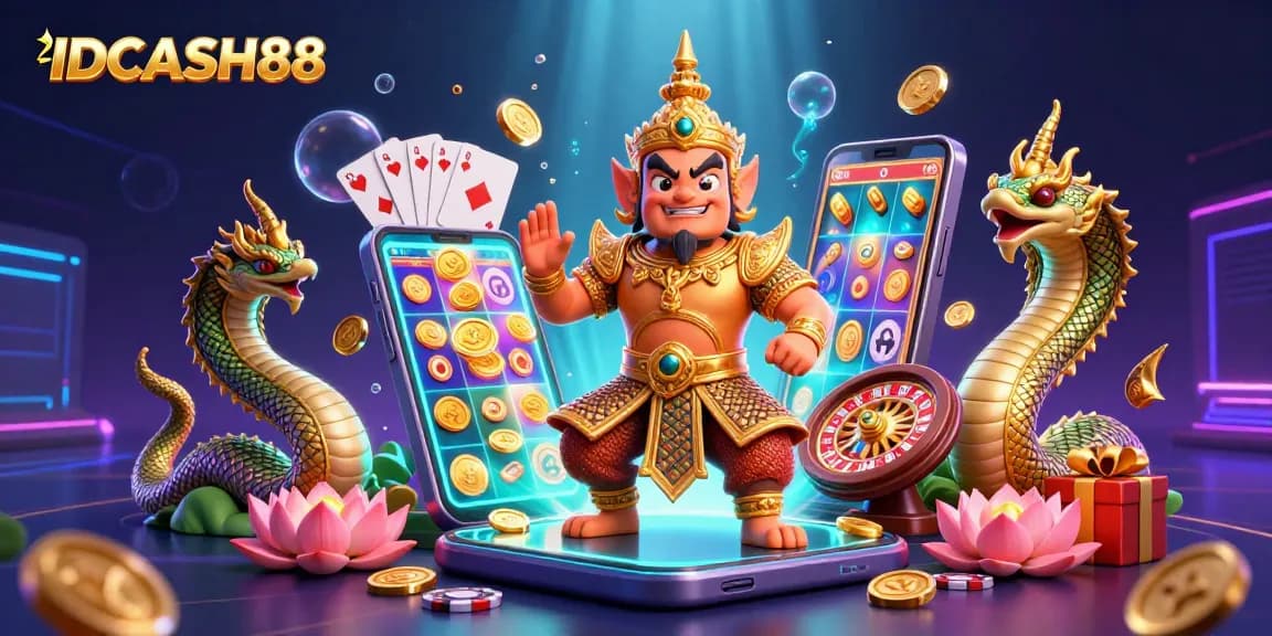 Engage with IDCASH88's vibrant gaming scene featuring dynamic slot games and enchanting characters.
