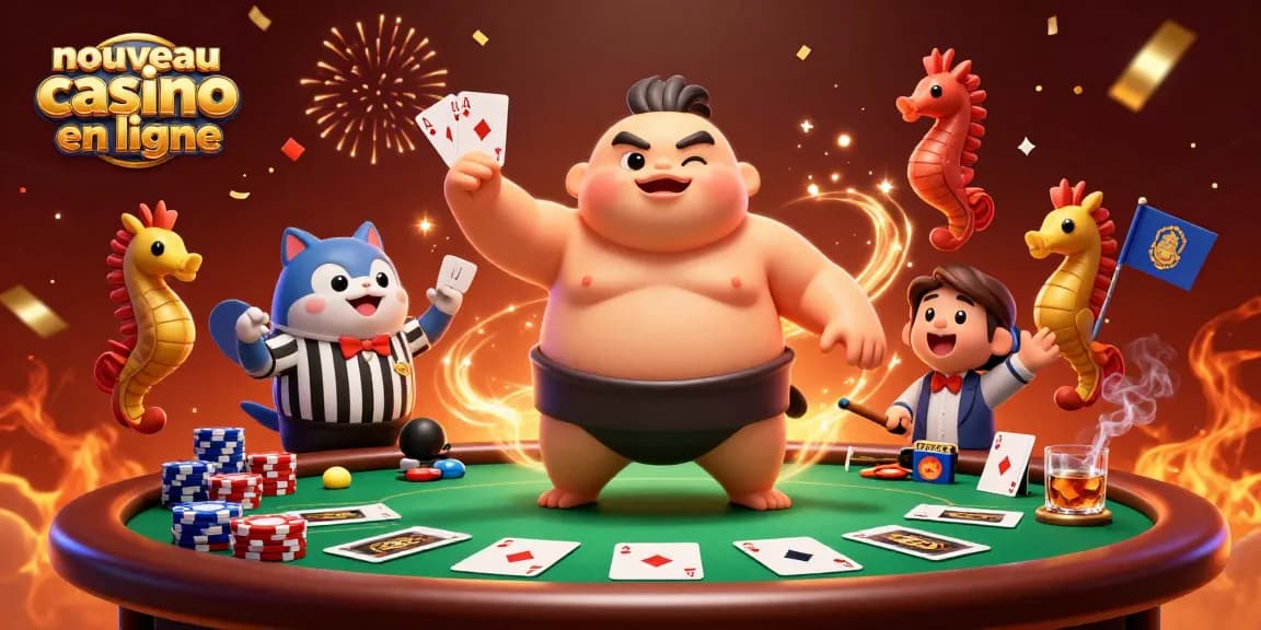 Jouez au nouveau casino en ligne entouré de jeux de poker colorés et d'une ambiance festive.