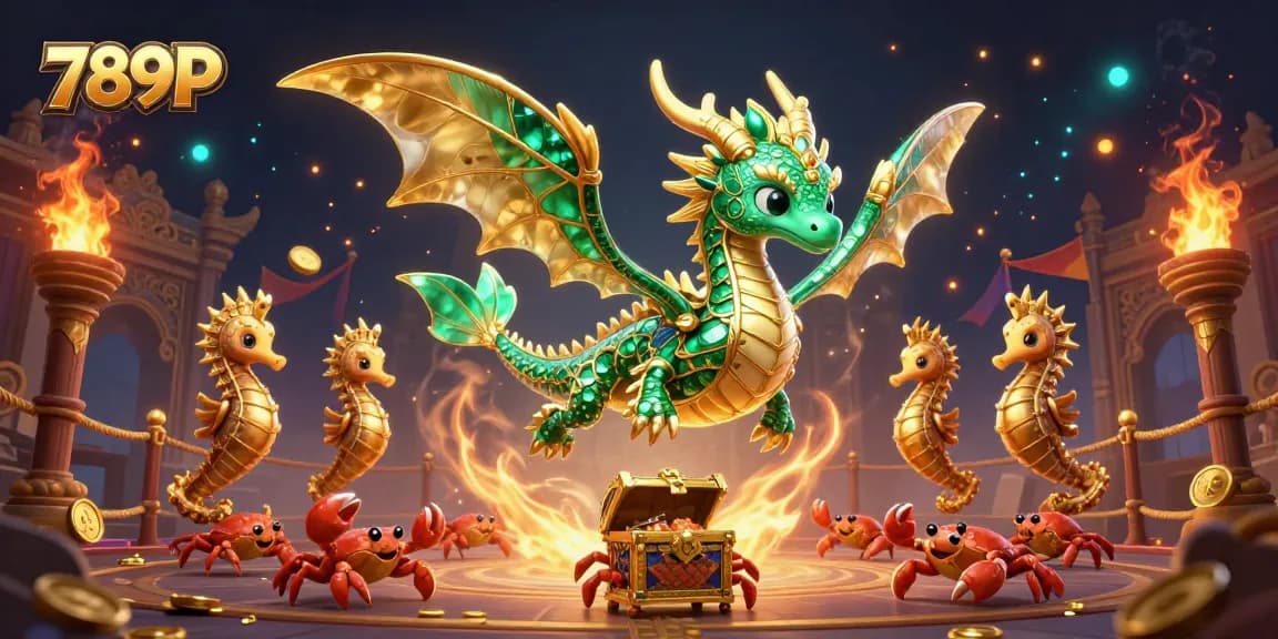 789P captures excitement in a vibrant casino with a magical sea dragon and treasure-filled scene.
