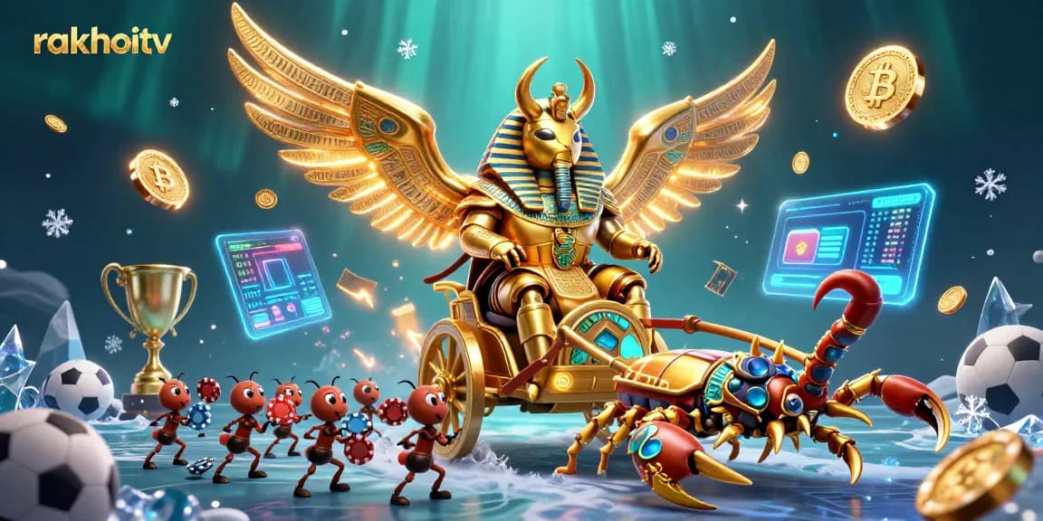 Experience thrilling sports betting with rakhoitv in this vibrant, action-packed 3D illustration.