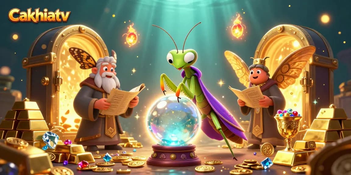 Experience the magical gambling world with cakhiatv and its enchanting fortune teller scene filled with treasures.