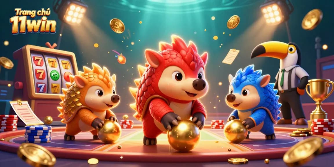 Experience exciting gameplay at Trang chủ 11win with rival pangolins competing amidst casino elements.