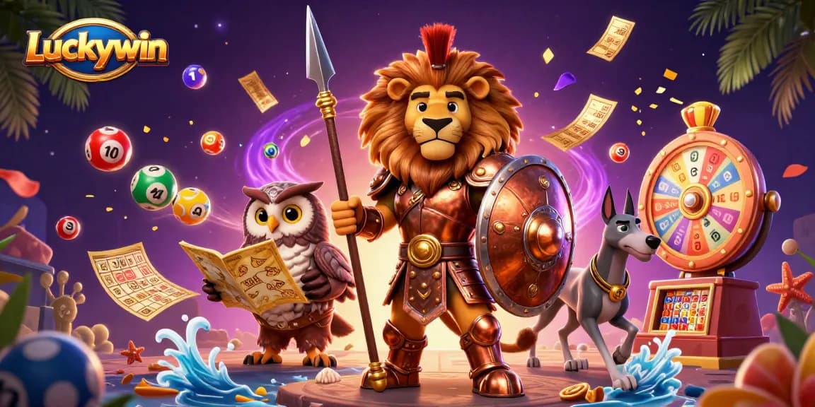Experience excitement with Luckywin's vibrant lottery scene, featuring dynamic game elements and characters.