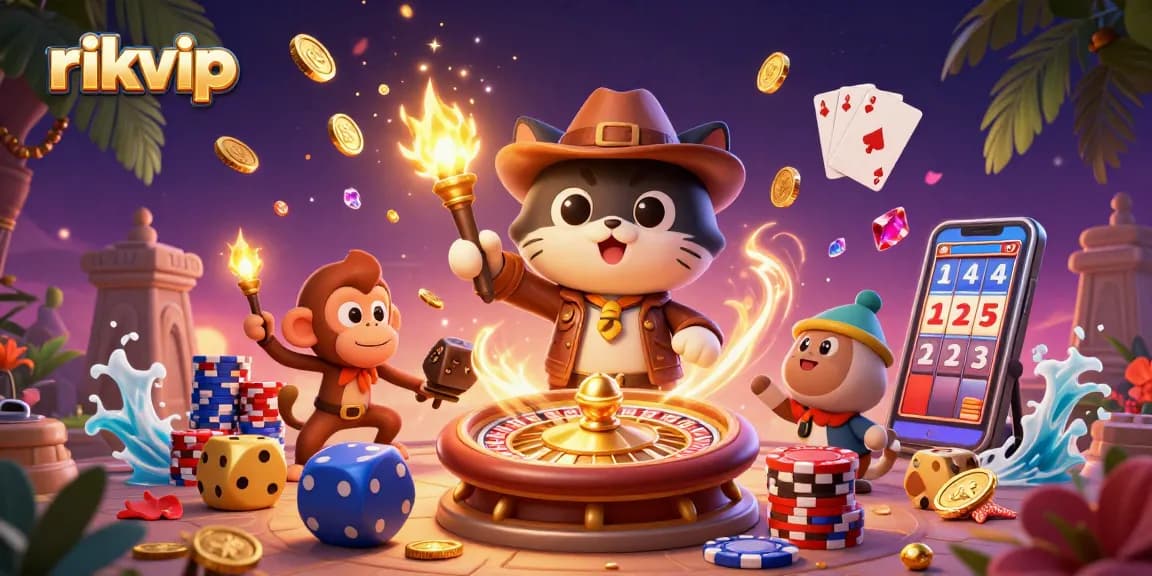 Experience thrilling excitement with rikvip in a vibrant casino adventure featuring a charming explorer and treasures.