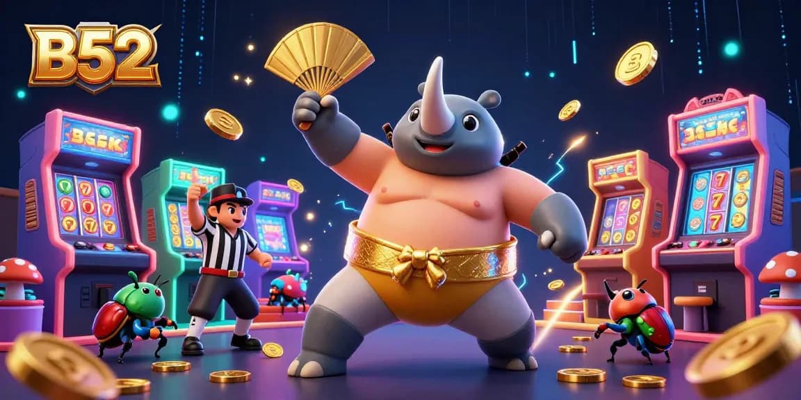 B52 gaming experience with a powerful sumo beetle champion and jackpot excitement.