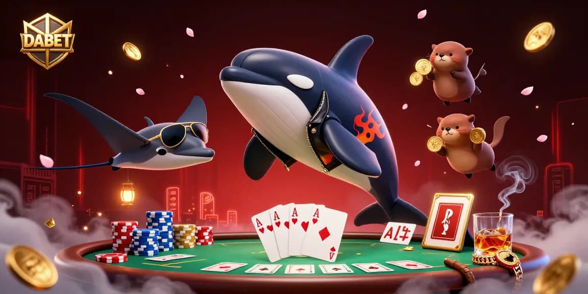 DABET reveals excitement as adorable sea creatures celebrate wins at a dynamic poker table.