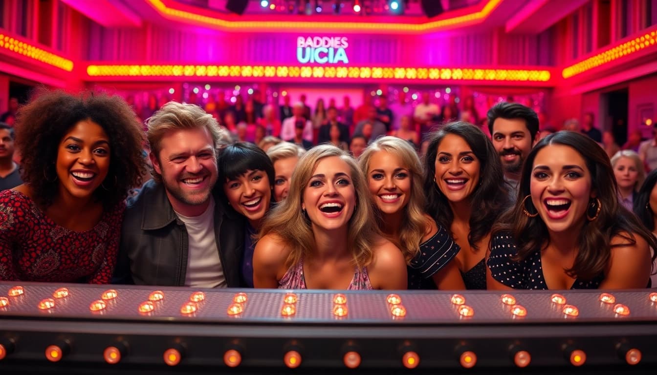 Baddies USA season vibrant reunion episode with dynamic cast and lively stage atmosphere.