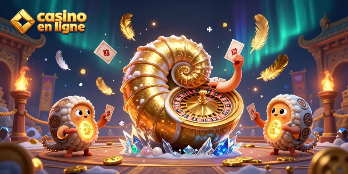 Roulette et cartes de poker avec un nautilus doré dans un casino en ligne dynamique.