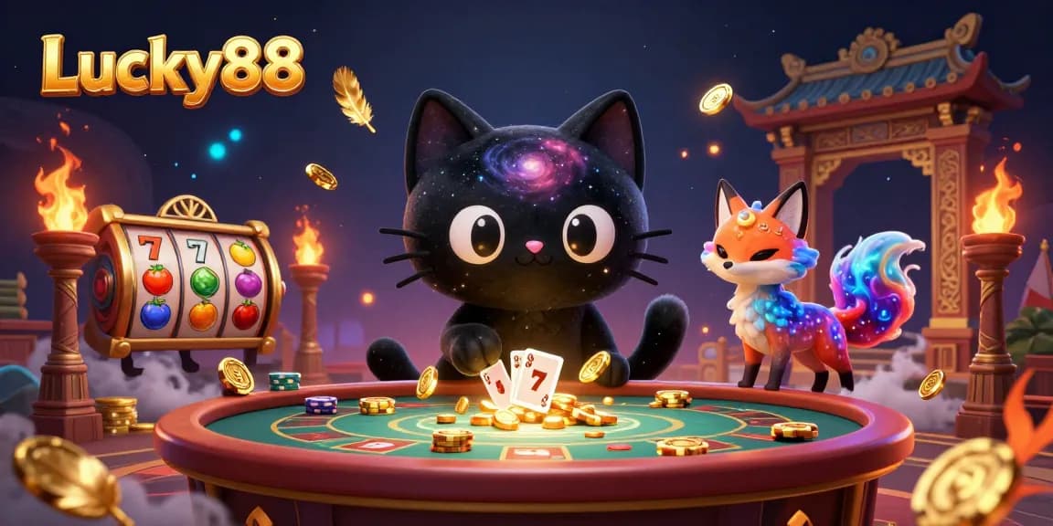 Engage with Lucky88 at the cosmic casino, where a black hole cat and a nebula fox draw in golden chips.