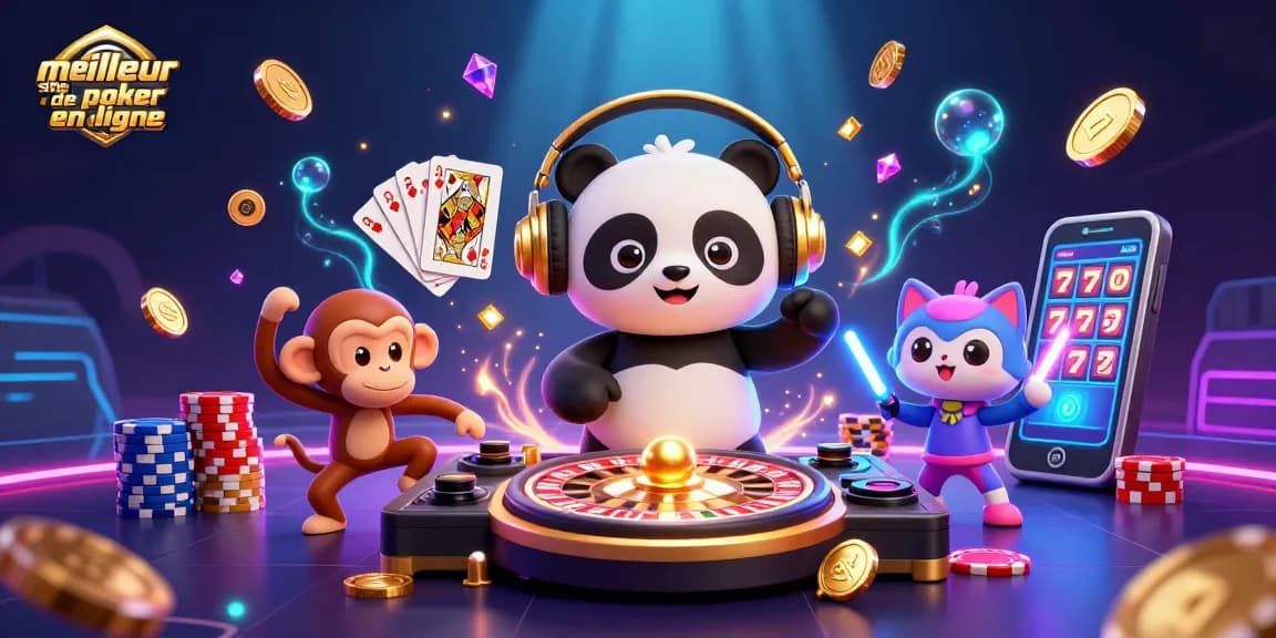 Jouer sur le meilleur site de poker en ligne avec des personnages animés, des jetons et des cartes.