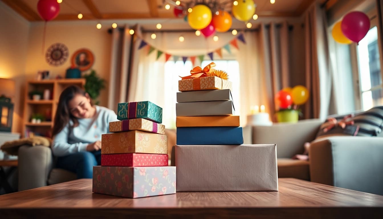 Öffnen Sie eine mystery box amazon mit Überraschungsinhalten und einem hellen, einladenden Hintergrund.