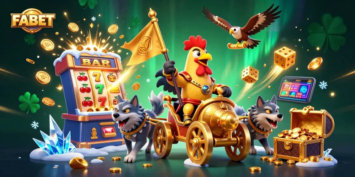 Join the FABET casino action with a vibrant jackpot scene featuring themed characters and a dynamic atmosphere.