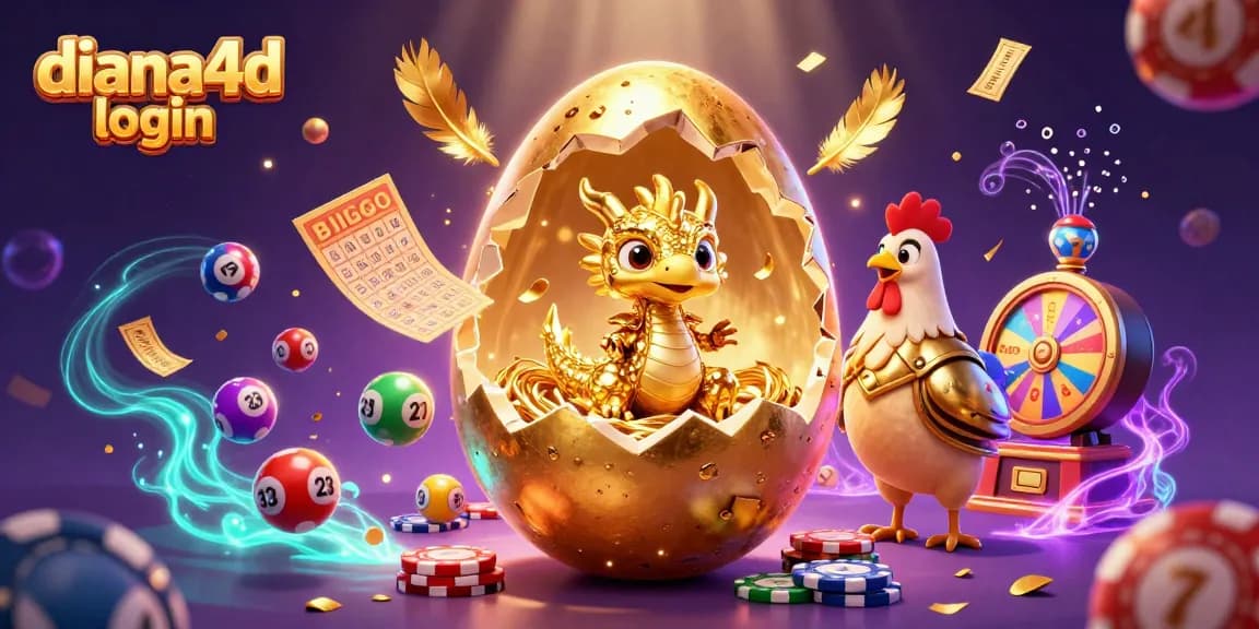 Join the excitement at diana4d login, featuring a golden dragon and dynamic casino game elements!