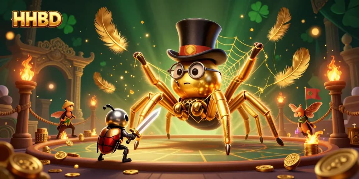 Engage with the exciting world of HHBD, featuring a golden tarantula in a dynamic casino scene.