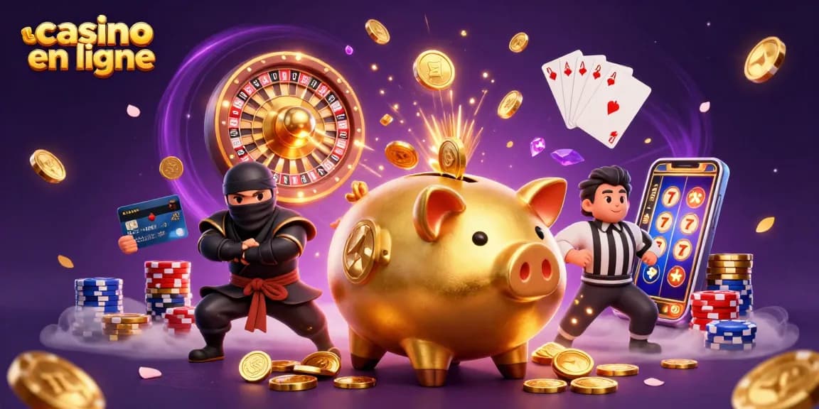 Gagnez des jetons tout en jouant au casino en ligne avec un sumo et un ninja dans un univers coloré.