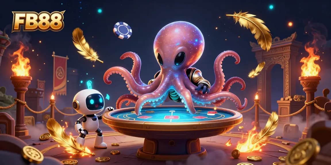 FB88 offers a vibrant, interactive poker experience with an alien octopus and a tiny robot.
