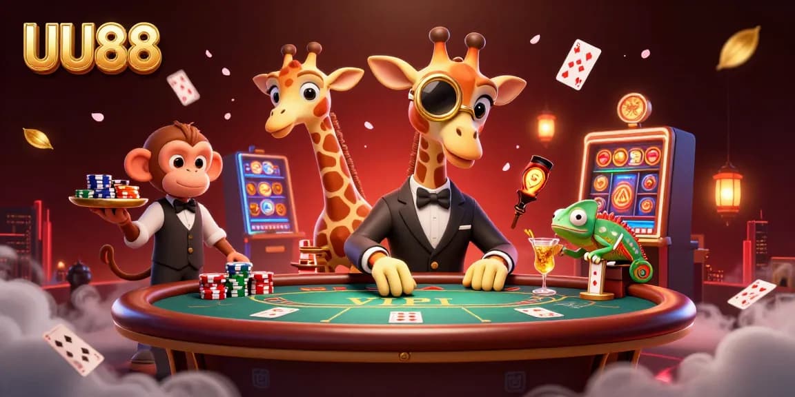 Play at UU88 with vibrant characters and rich gaming elements in an exciting casino scene.