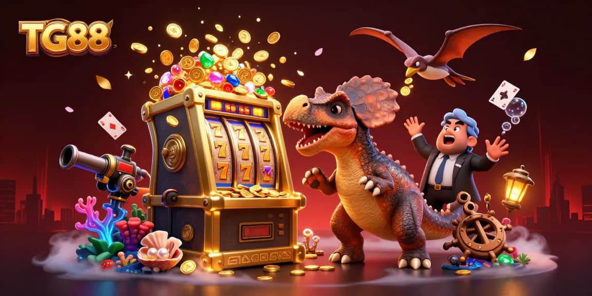 Experience the excitement of TG88 with a vibrant scene of jackpot wins and dynamic characters.