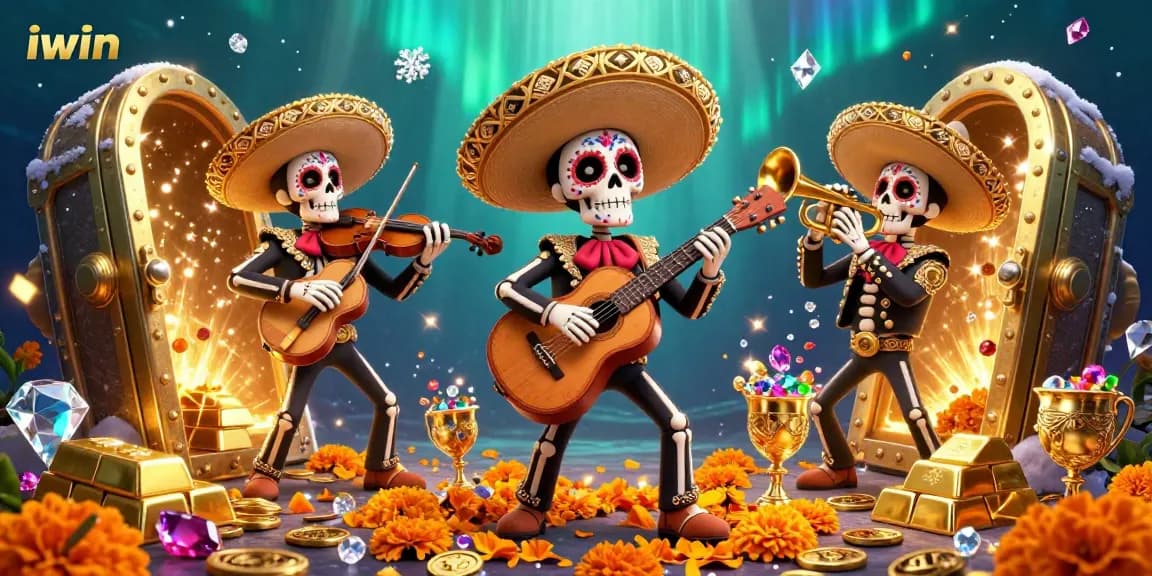 Experience the thrill of iwin with a lively mariachi band amidst treasures in this vibrant casino scene.