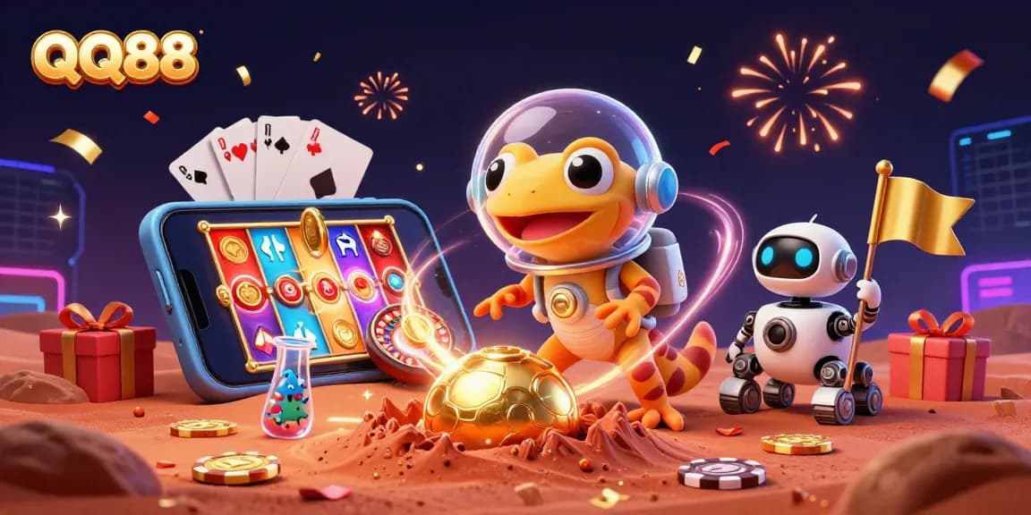 Enjoy thrilling games at QQ88 with our exciting casino-themed 3D illustration!