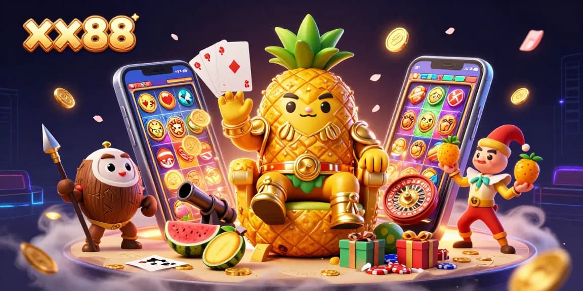 Experience immersive gaming at xx88 with the golden pineapple king and dynamic casino elements.