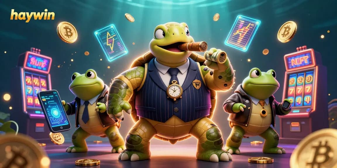 Engaging scene with haywin characters playing casino games amidst vibrant Bitcoin and Ethereum graphics.