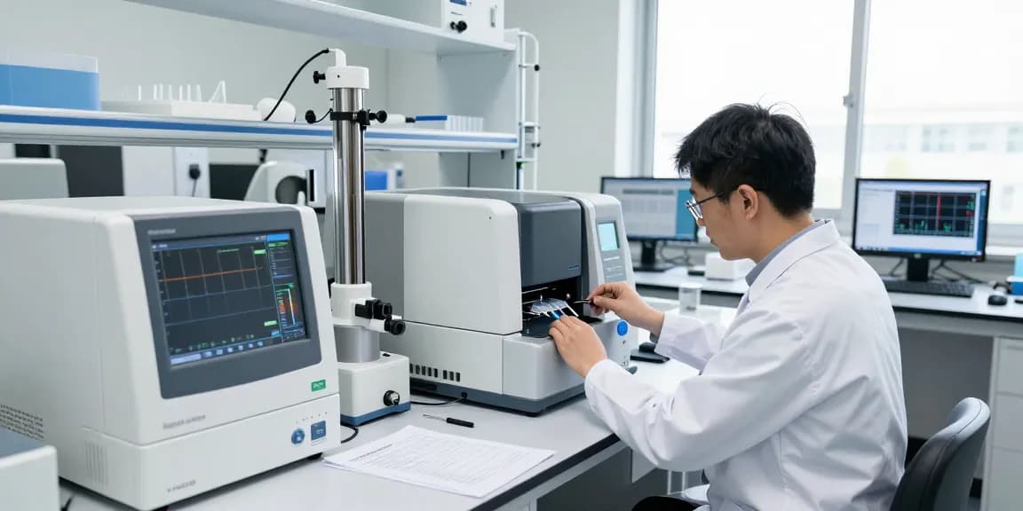 Aegean Labs scientist conducting HPLC analysis for peptide purity in a modern lab.