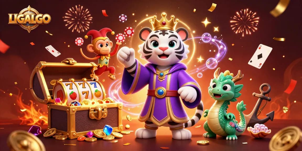 Experience the thrill of LIGALGO with a vibrant 3D casino scene featuring dynamic characters and games.