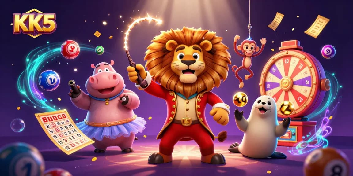 Engaging casino scene featuring KK5 characters amid colorful gaming elements and dynamic visuals.