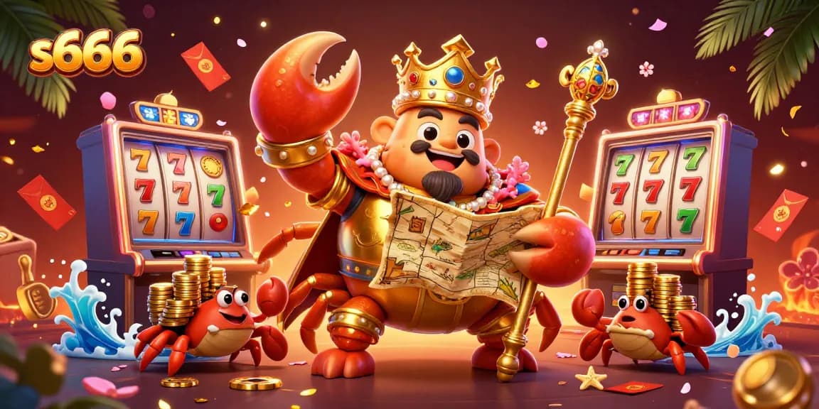 Experience the excitement of s666 with a 3D golden crab emperor and dynamic slot games.