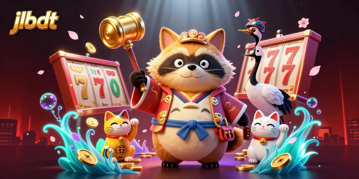 Experience the thrilling jlbdt world of slots and fortunes with a cheerful tanuki character.