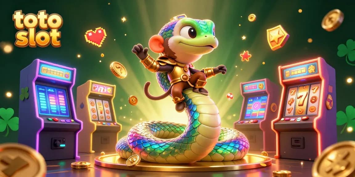 Spin the reels of toto slot in this vibrant 3D illustration featuring lively characters and game elements.