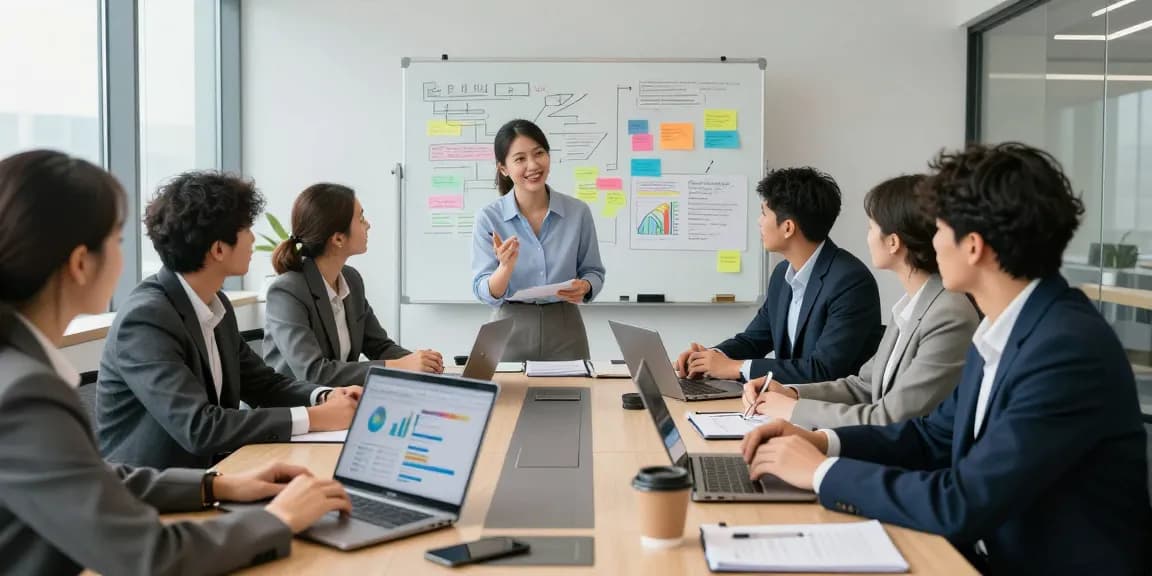 Team meeting with an SEO Consultant discussing strategic marketing goals.