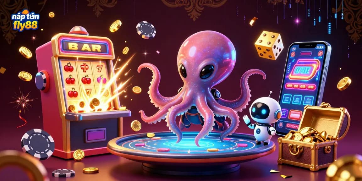 Engage with nạp tiền fly88 through an exciting 3D illustration of a futuristic casino scene.