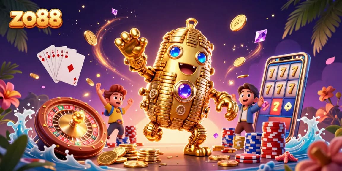 Experience thrilling gameplay at zo88 with vibrant casino elements in an ultra-detailed 3D scene.