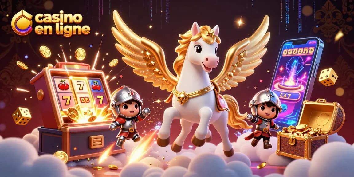 Action de gagner au casino en ligne avec un cheval céleste et des machines à sous.