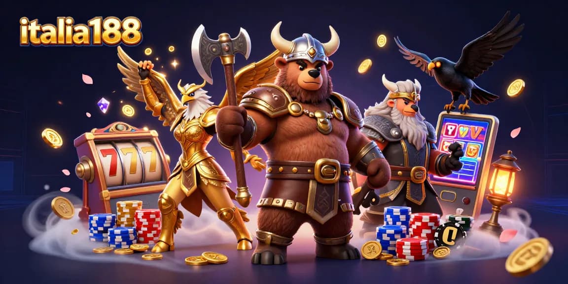 italia188 mengundang keberuntungan dengan beruang Viking dan simbol slot yang berkilau