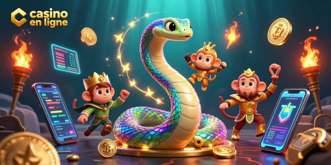 Jouer au casino en ligne avec des personnages colorés, une ambiance festive et des éléments de crypto-monnaies.