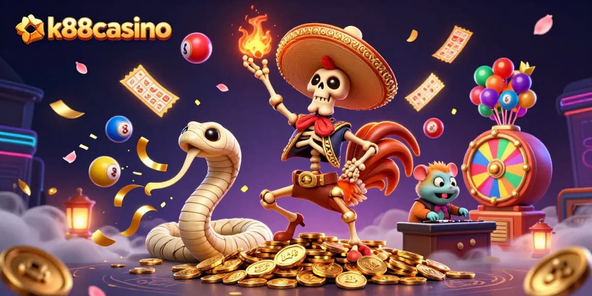 Experience thrilling wins at gk88casino with vibrant lottery and bingo excitement in a dynamic 3D scene.